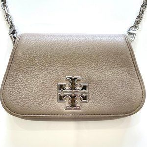 TORY BURCH Britten Mini Leather Crossbody Bag- Gray Tan